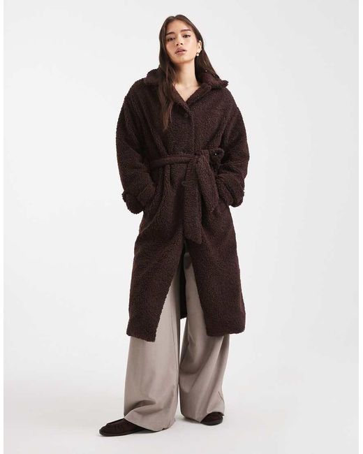 Wednesday's Girl Brown Belted Fluffy Teddy Midaxi Coat