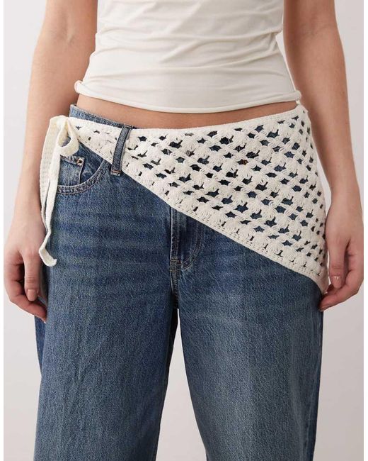 Abercrombie & Fitch Blue High Rise Straight Jeans With Detachable Overlay Detail
