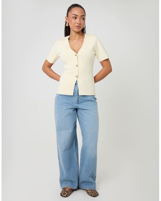Threadbare White V-Neck Compact Knitted Top