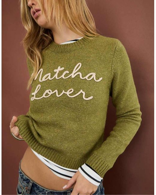 Stradivarius Blue Knit Sweater With Placement Slogan