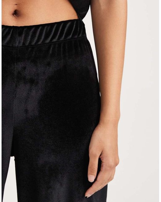 ASOS Blue Velvet Mid Rise Lace Hem Trousers Co Ord