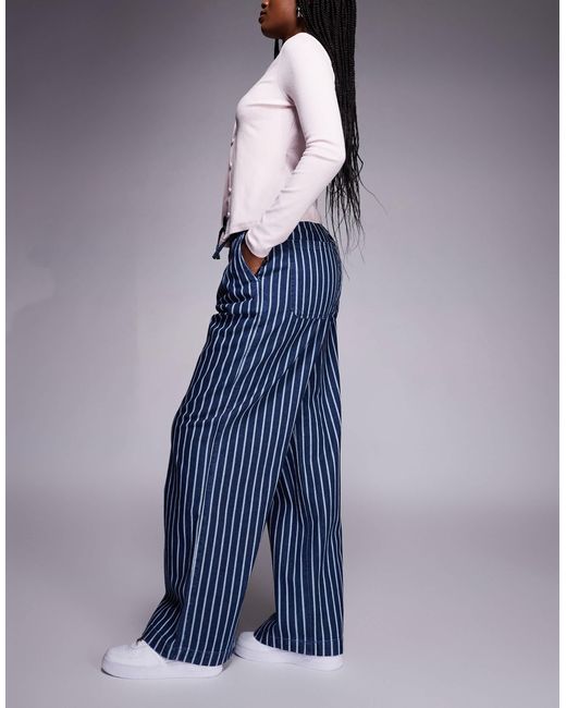 River Island Blue Wide Leg Stripe Jeans With Drawstring Waist