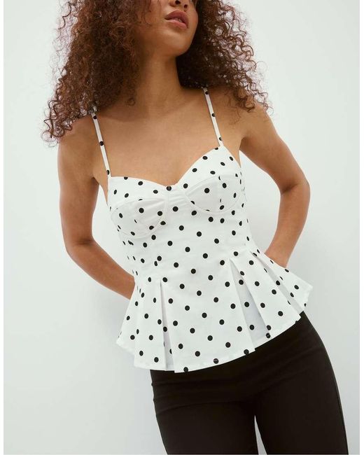 Stradivarius White Pleated Strappy Top
