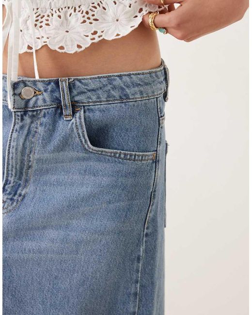 Falda Vaquera Midi Por La Rodilla Con Abertura Delantera De Mango de color Blue