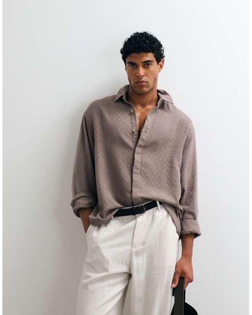 ASOS Brown Oversized Textured Shirt for men