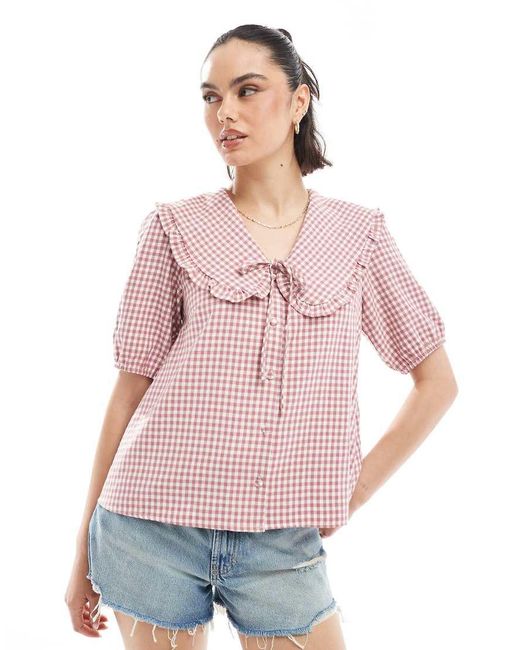 Threadbare Blouse Met Oversized Kraag in het Pink