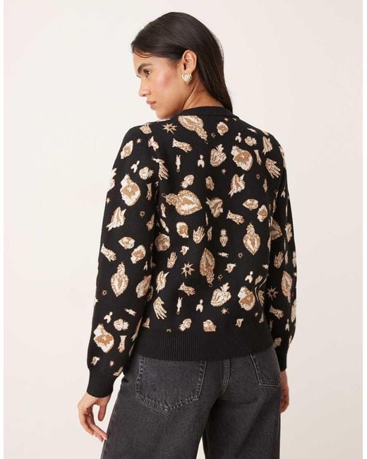 Never Fully Dressed Natural Oversized Jacquard Knit Cardigan