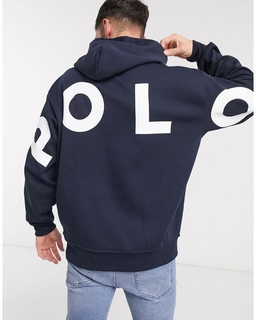 Polo Ralph Lauren Blue Oversized Large Back And Player Logo Hoodie for men