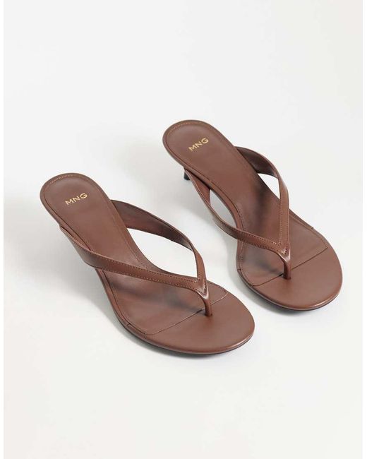 Mango White Faux Leather Heeled Flip Flop
