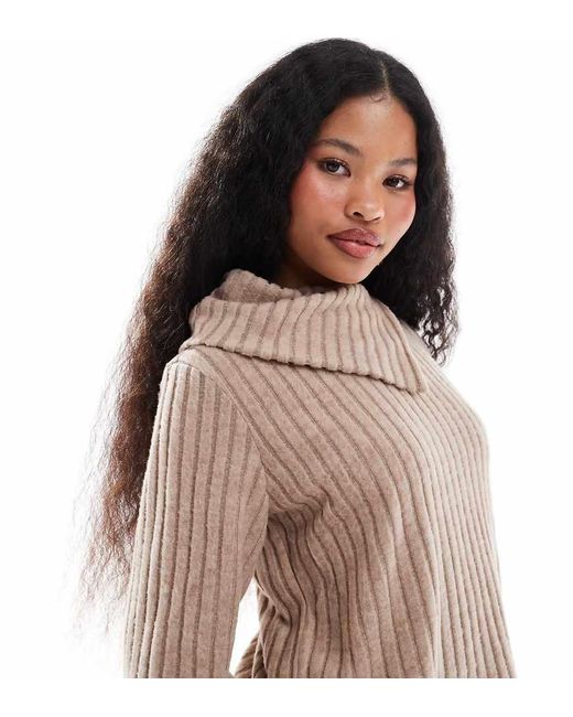 Vero Moda Top Van Geribbelde Jersey Met Omgeslagen Hals in het Brown