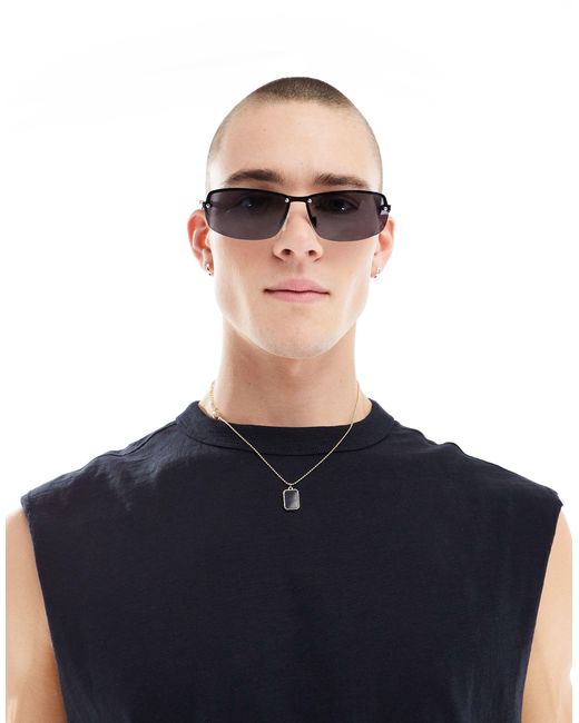 ASOS White Rimless Wrap Sunglasses for men