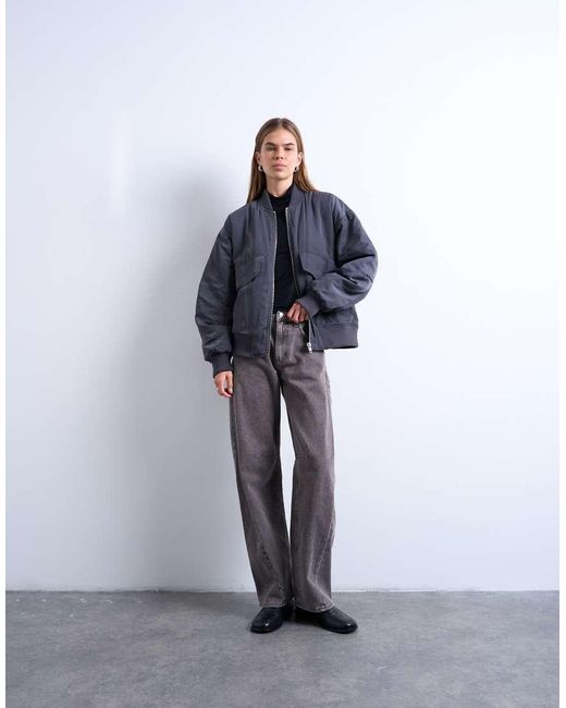 TOPSHOP Blue Rib Bomber Jacket