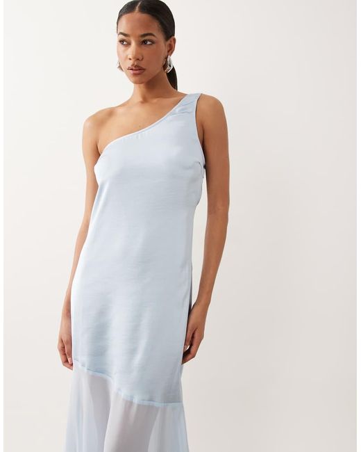 TFNC London White Satin One Shoulder Cowl Back Chiffon Skirt Maxi Dress