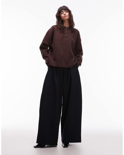Nia Brown Marlowe Long Sleeve Collared Sweater