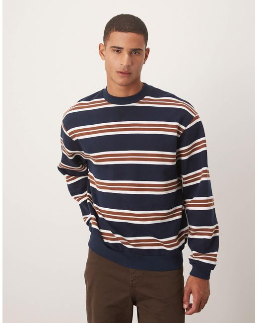 ASOS Blue Relaxed Fit Pinstripe Crew for men