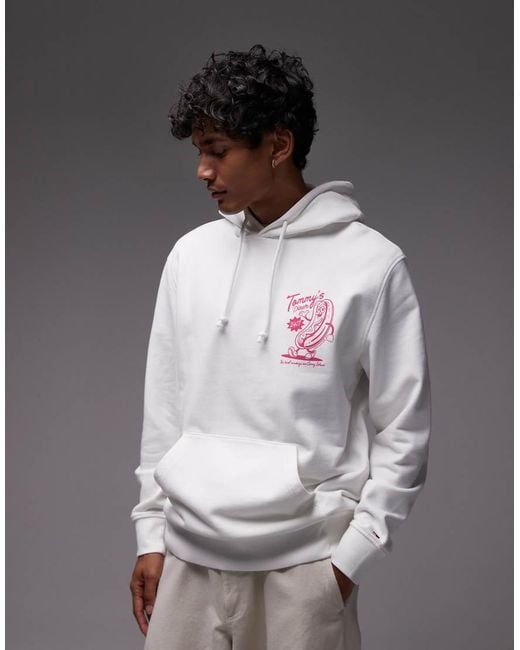 Sudadera Blanca Con Capucha Y Estampado Gráfico De Perrito Caliente De -Blanco Tommy Hilfiger de hombre de color Gray