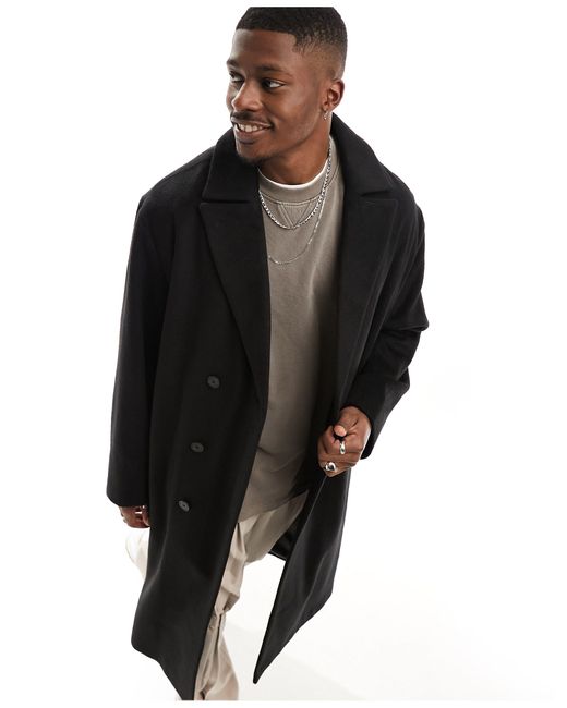 ASOS Black Oversized Wool Mix Overcoat for men