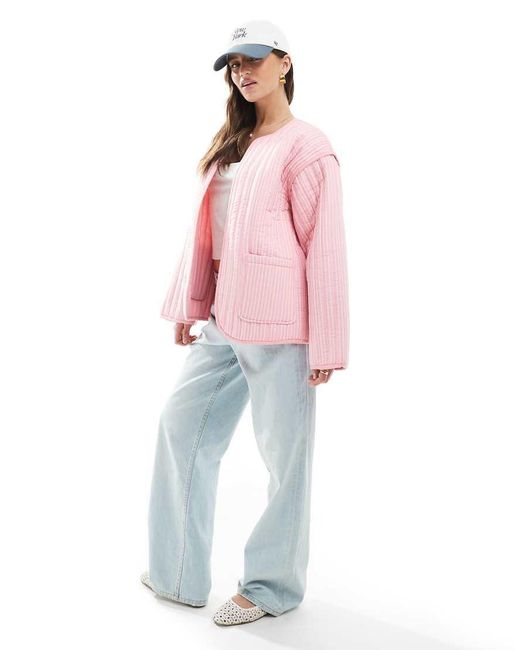 ASOS Pink Quilted Stripe Jacket
