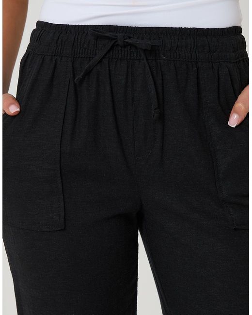 Threadbare Blue Petite Linen Blend Drawstring Waist Tapered Trousers