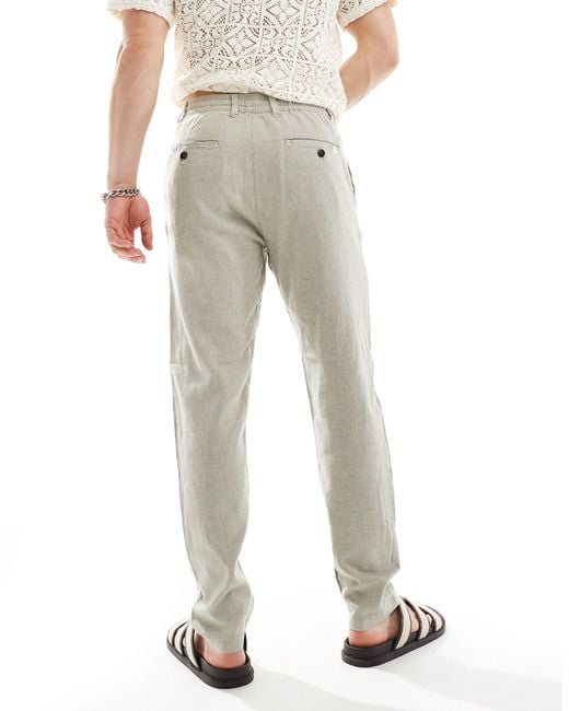 SELECTED White Slim Tapered Linen Trousers for men