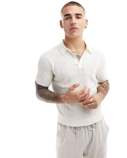 Superdry White Short Sleeve Knitted Polo Shirt for men