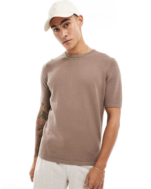 ASOS Gray Midweight Knitted Cotton T-shirt for men