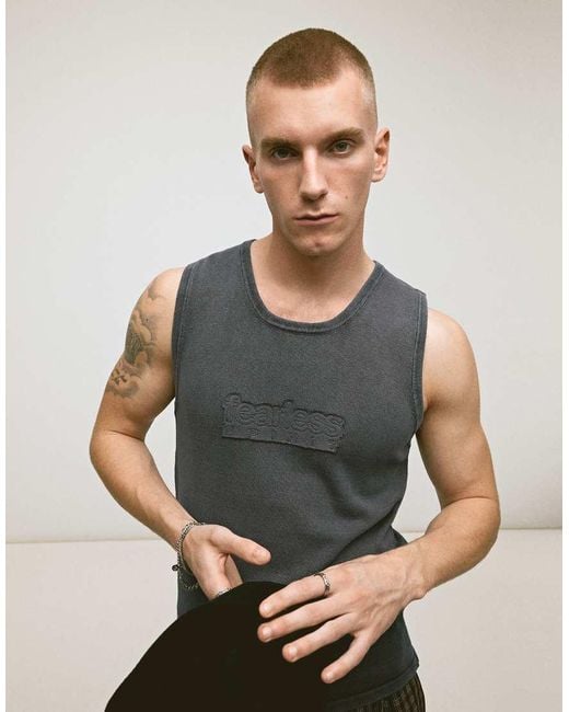 Bershka Gray Washed Patch Vest Top for men