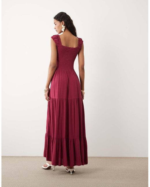 Vila Red Shir Bodice Tie Maxi Dress