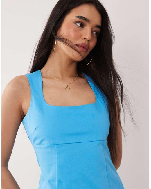 ASOS Blue Square Neck Structured Cotton Mini Sundress