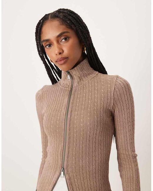 Free People Natural Brunch Girl Long Sleeve Zip Up Cardigan