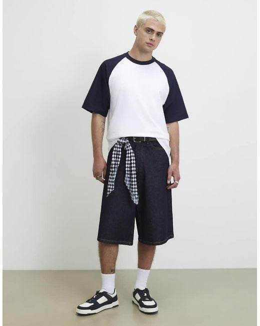 River Island Blue Oversized Fit Raglan Sleeve T-Shirt for men