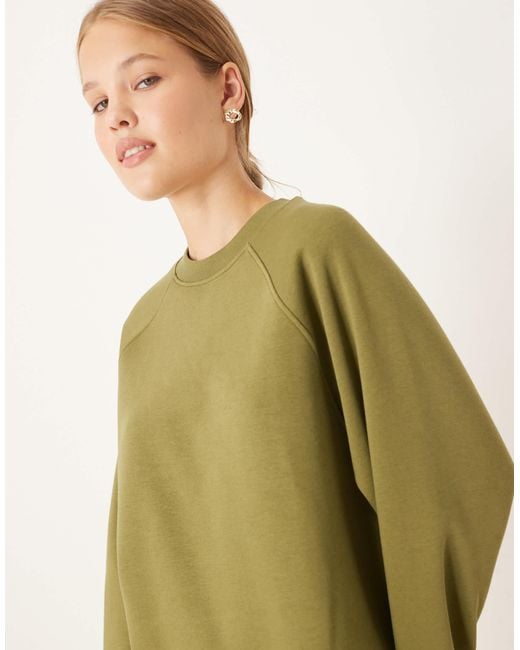 ASOS Natural Oversized Brushback Sweatshirt With Raglan Detail