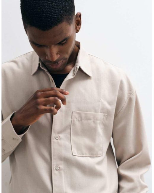 New Look Natural Linen Look Oversized Long Sleeve Shirt for men