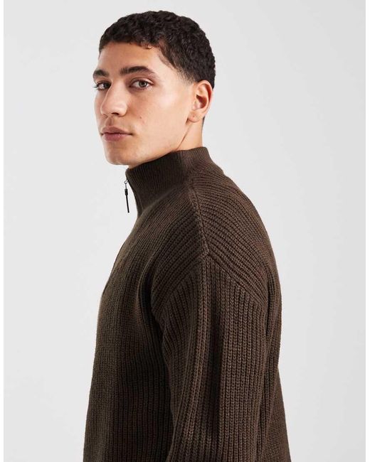 New Look Purple Fisherman Knit 1/4 Zip Jumper for men