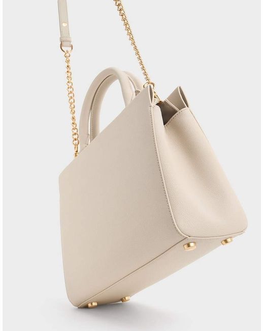 Charles & Keith Natural Mirabelle Structured Top Handle Bag