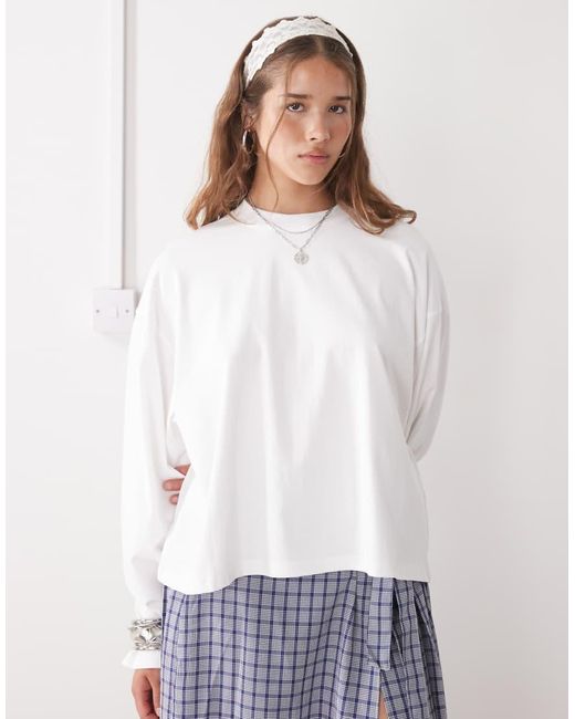 Lioness White Bloom Cotton Long Sleeve Crew Neck Boxy T-shirt