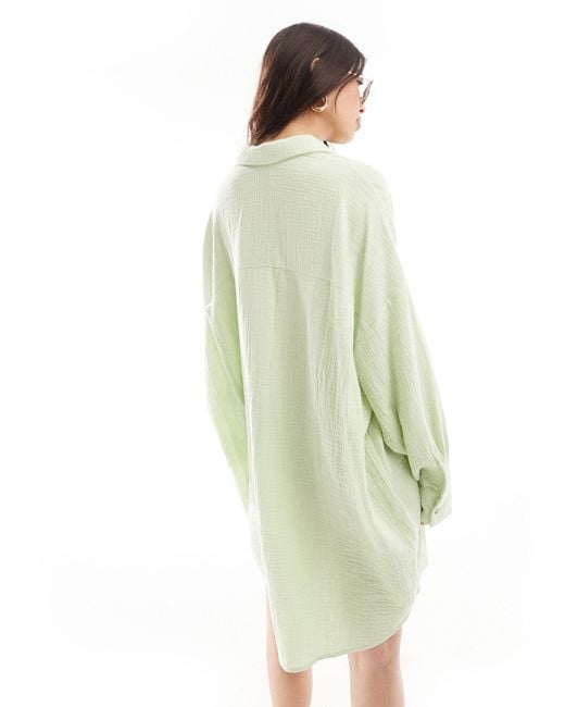 ASOS Green Double Cloth Oversized Shirt Dress With Dropped Pockets