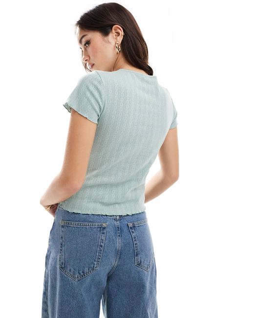 ONLY Blue Pointelle Lettuce Edge Baby Tee