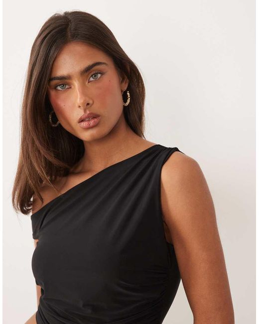 Missy Empire Black Double Sculpted Slinky Asymmetric Off Shoulder Top