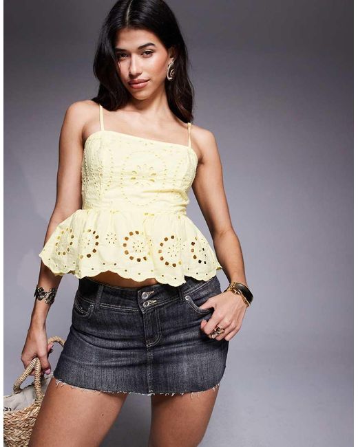 River Island Blue Broderie Peplum Cami