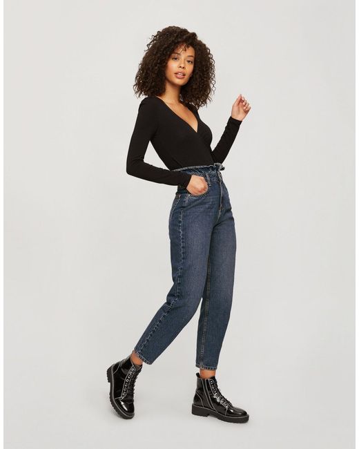 Miss Selfridge Mom Jeans With Frill Detail in Blue | Lyst