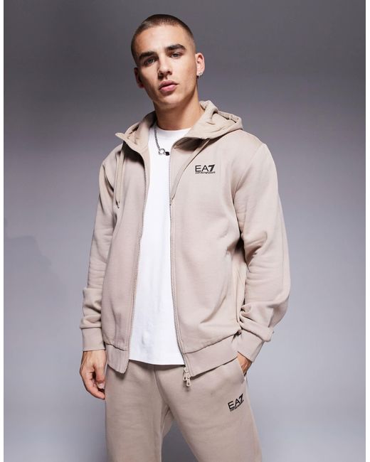 EA7 Natural Armani Zip Through Logo Hoodie And jogger Set for men