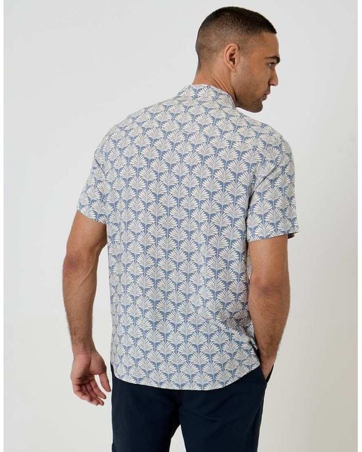 Threadbare Blue Linear Leaf Print Short Sleeve Shirt for men
