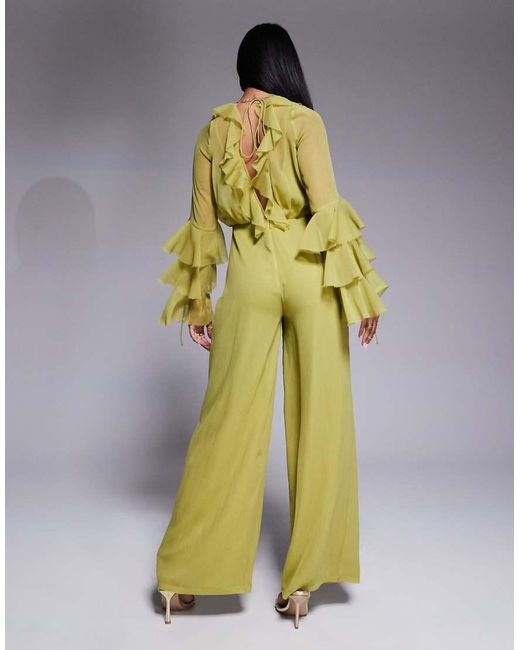 ASOS Jumpsuit Met Lange Mouwen, Ruches En Strikdetail in het Metallic