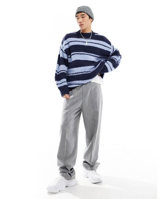 Collusion Blue Boucle Knit Stripe Oversized Jumper for men