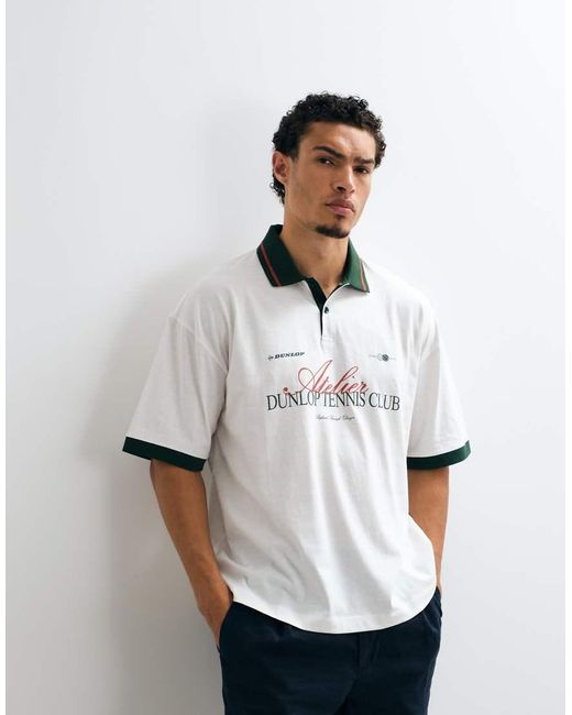 ASOS White Oversized Polo With Dunlop Tennis for men