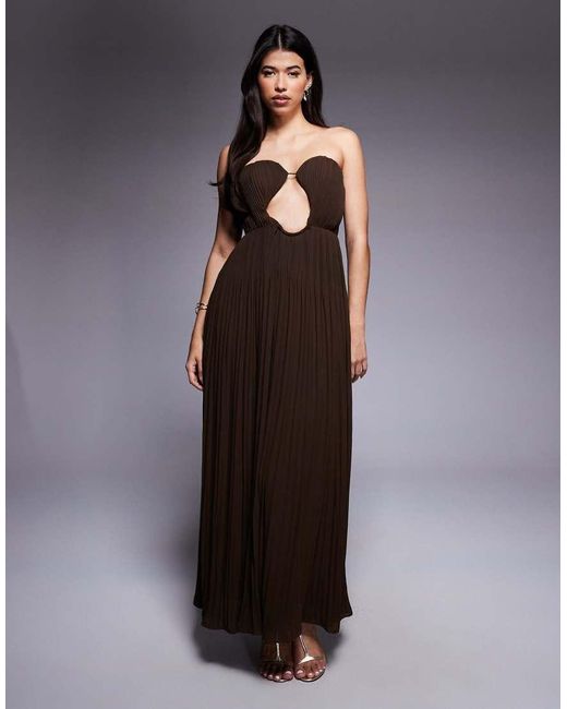 ASOS Brown Wired Bandeau Cutout Elevated Maxi Dress With Full Skirt