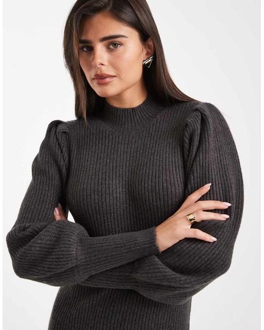 ONLY Black High Neck Puff Sleeve Mini Jumper Dress