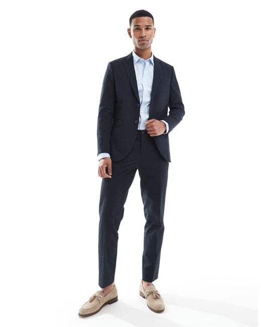 Jack & Jones Blue Premium Seersucker Suit Trousers for men