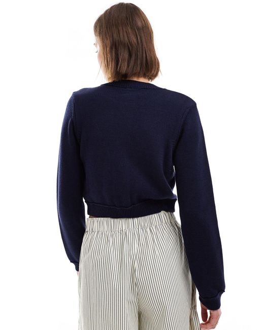 ASOS Blue Crew Neck Cropped Cardigan With Pocket